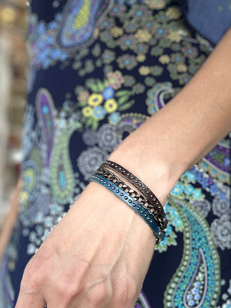 Stallone Bracelet : Handmade Genuine Leather Bracelet With Chain Accents