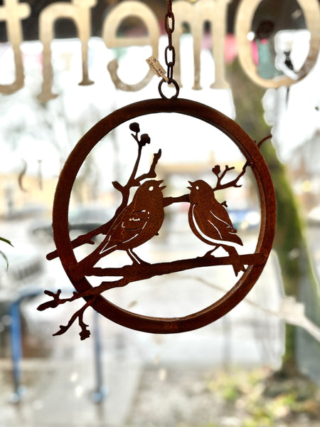 Love Birds on Branch Ring Garden Art Made In USA