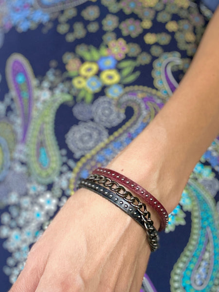 Stallone Bracelet : Handmade Genuine Leather Bracelet With Chain Accents