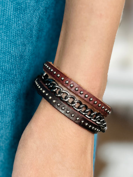 Stallone Bracelet : Handmade Genuine Leather Bracelet With Chain Accents