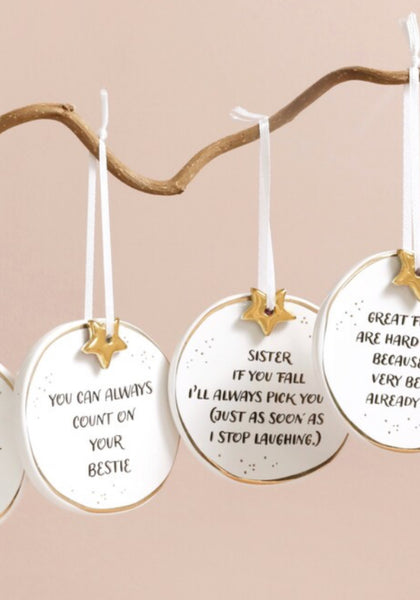 Sweet Sayings Quote Round Ceramic with Star Charm Ornament / Wall hanger