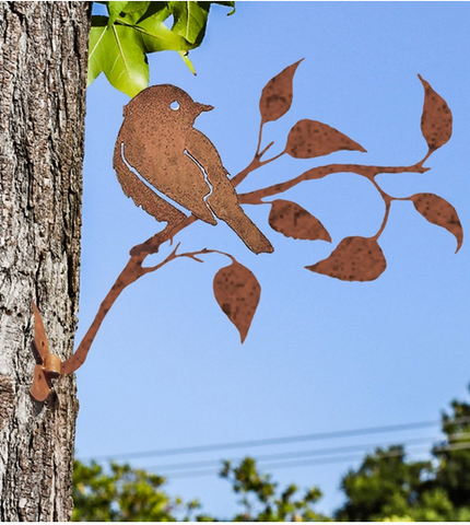 Rustic Bird On Branch Garden Art