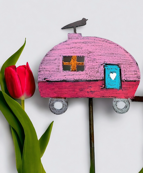 Bird on Camper Trailer Garden Stake