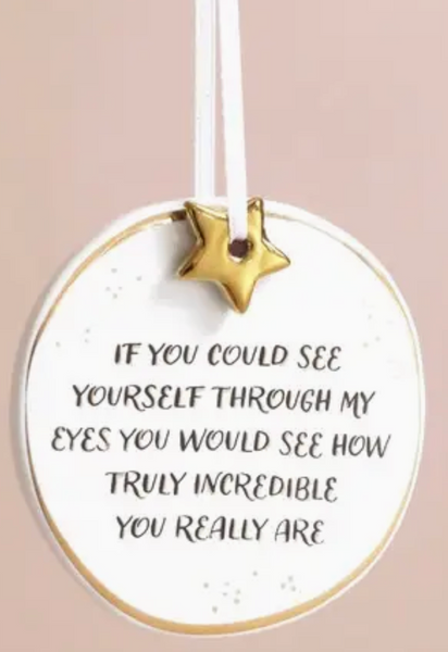 Sweet Sayings Quote Round Ceramic with Star Charm Ornament / Wall hanger