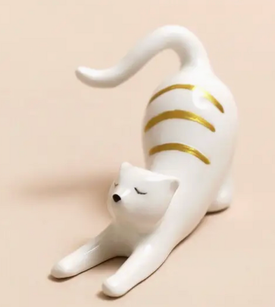 Ceramic Stretching Cat Ring Holder