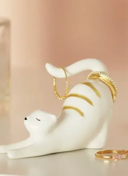 Ceramic Stretching Cat Ring Holder