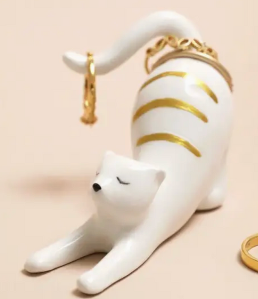 Ceramic Stretching Cat Ring Holder
