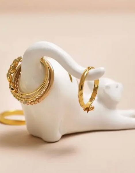 Ceramic Stretching Cat Ring Holder