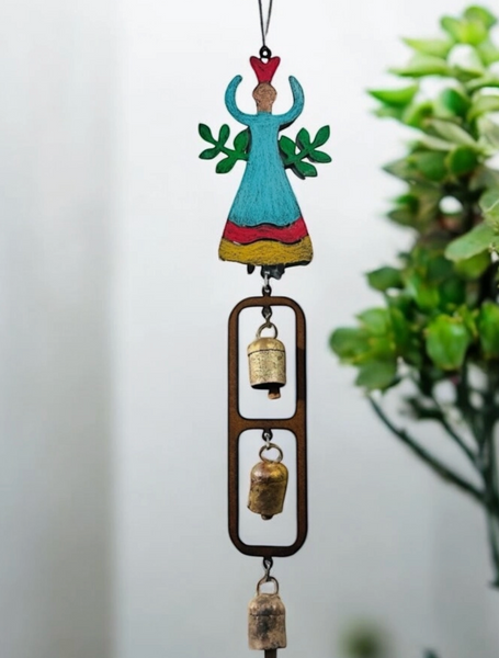 Hand Painted Angel Wind Chime Heart w/Bells : Recycle Metal Mobile Wind Chime