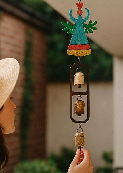 Hand Painted Angel Wind Chime Heart w/Bells : Recycle Metal Mobile Wind Chime