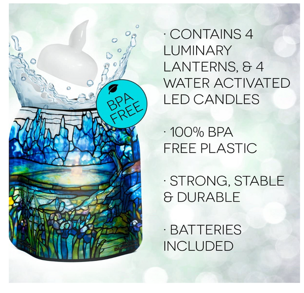 LOUIS C. TIFFANY IRIS LANDSCAPE Luminary Lantern / Candle Holder