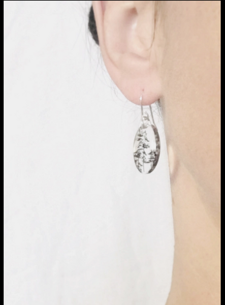 Small Oval Crow Dangle Earrings