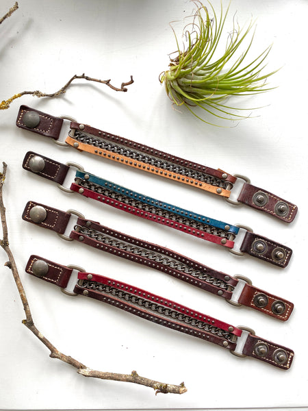 Stallone Bracelet : Handmade Genuine Leather Bracelet With Chain Accents