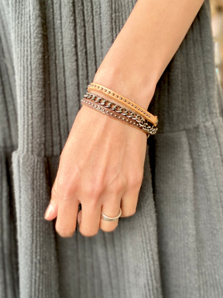 Stallone Bracelet : Handmade Genuine Leather Bracelet With Chain Accents