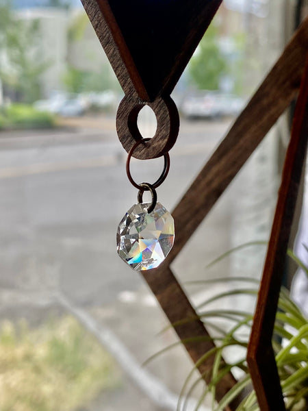 Handmade Large Diamond Cut Holder with Air Plant accents with Antique Crystal