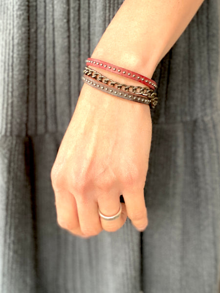 Stallone Bracelet : Handmade Genuine Leather Bracelet With Chain Accents