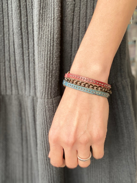 Stallone Bracelet : Handmade Genuine Leather Bracelet With Chain Accents