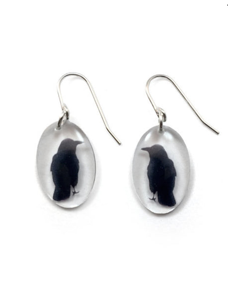 Small Oval Crow Dangle Earrings