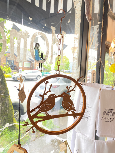 Love Birds on Branch Ring Garden Art Made In USA