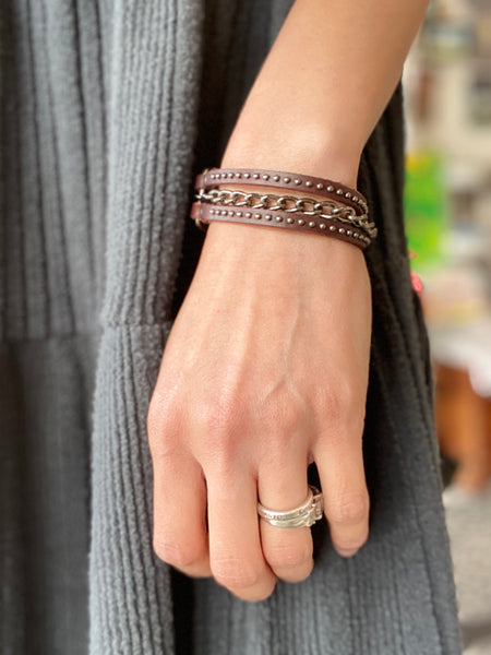 Stallone Bracelet : Handmade Genuine Leather Bracelet With Chain Accents