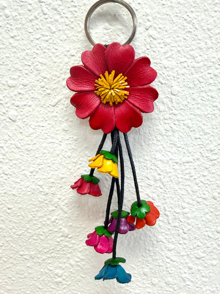 Handmade Genuine Leather Flowers Keyring / Bag Charm