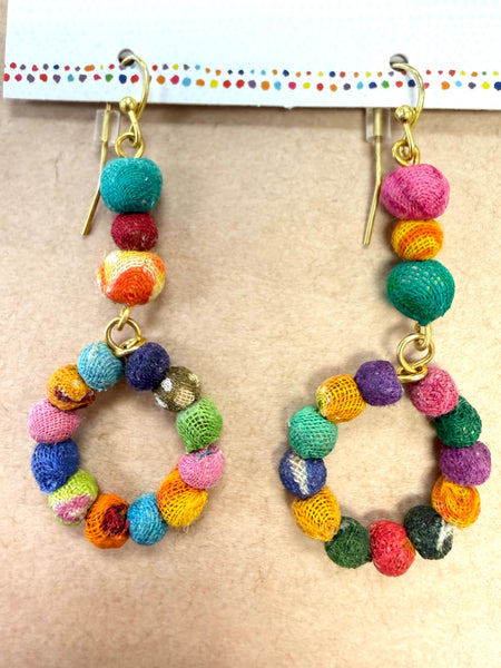 One of a Kind Kantha Hoop Earrings