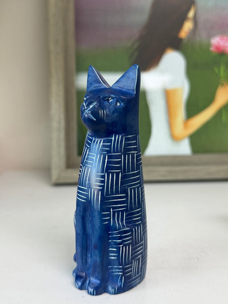Handmade Soapstone Sitting Cat Paperweight/Hand Carved Miniature Figurines/Sculptures