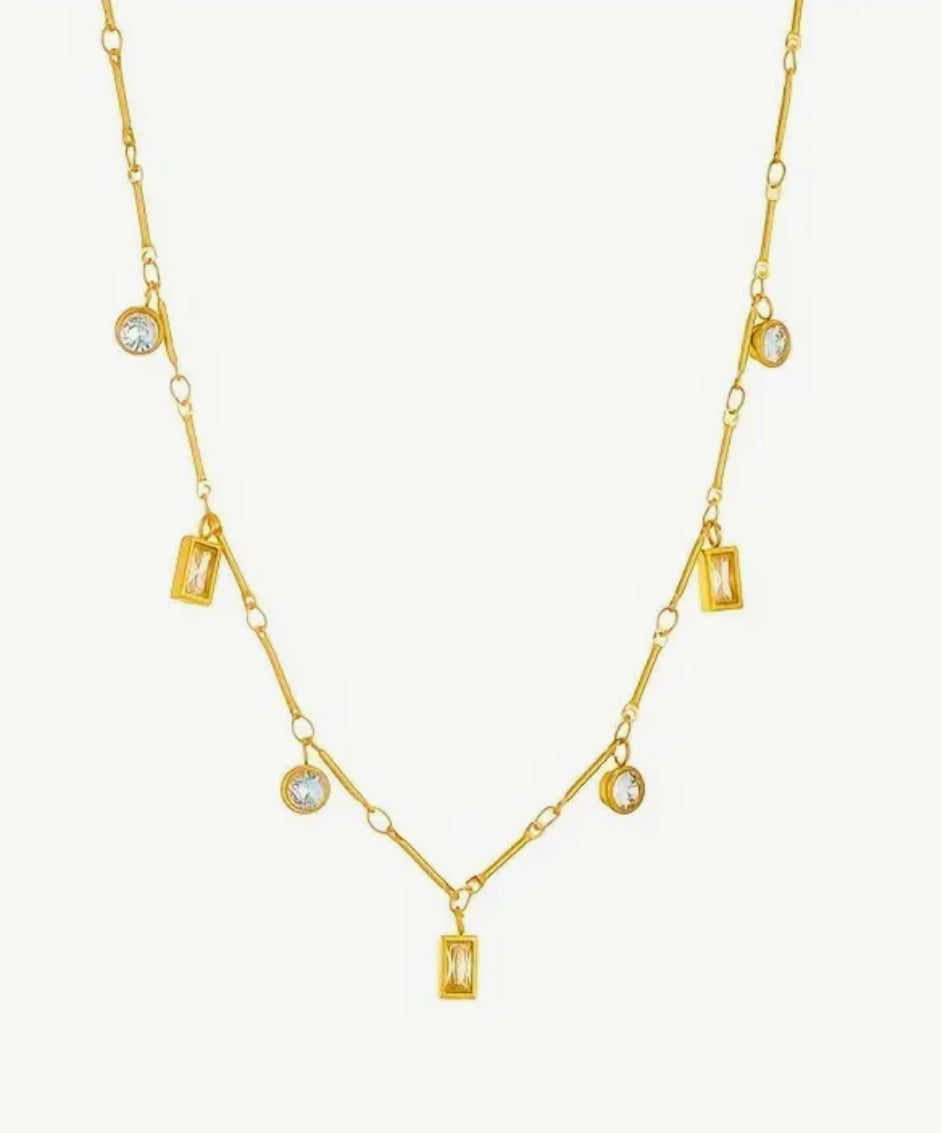 Gold Crystal Charm Necklace; Anna Necklace