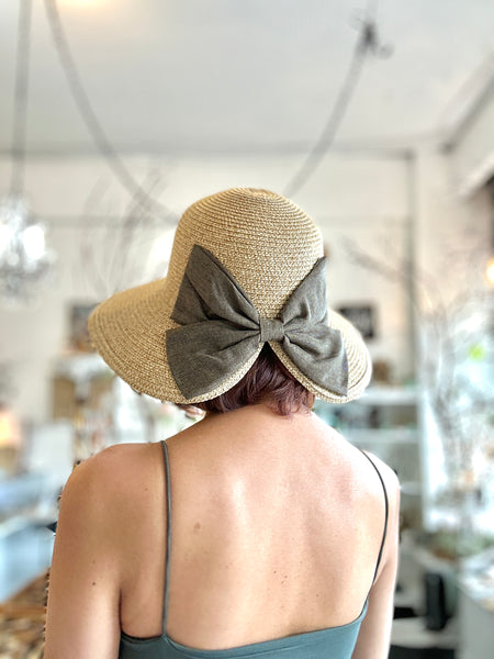 Fashion Straw Sun Hat with Bow Accents : Clara Hat