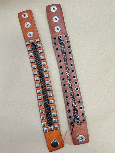 Handmade Genuine Leather Stud Metal Bracelet: Ollie Bracelet