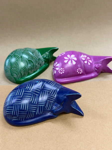 Handmade Soapstone Sleeping Cat Paperweight/Hand Carved Miniature Figurines/Sculptures