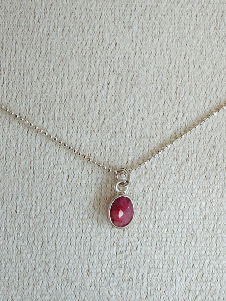 Dainty Semi Precious Charm on Faceted 925 Sterling Silver Necklace