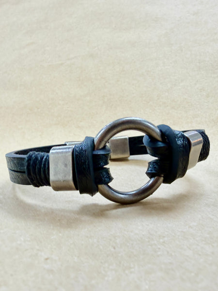 O-Ring Bracelet: Handmade Genuine Leather Bracelet with Stainless Steel Accents