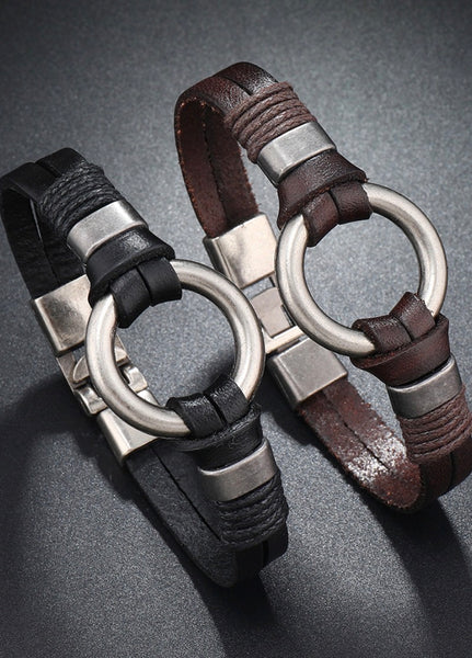 O-Ring Bracelet: Handmade Genuine Leather Bracelet with Stainless Steel Accents