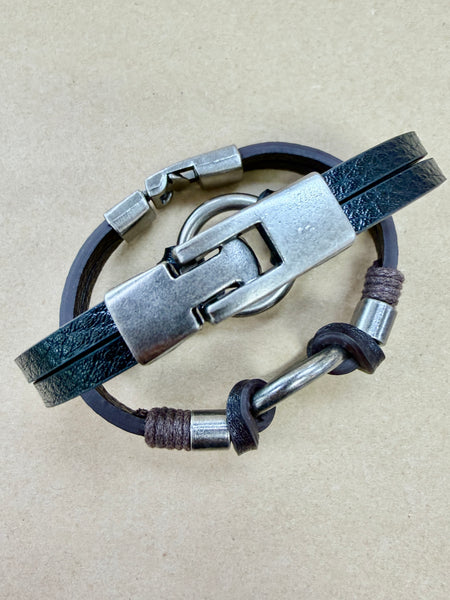 O-Ring Bracelet: Handmade Genuine Leather Bracelet with Stainless Steel Accents