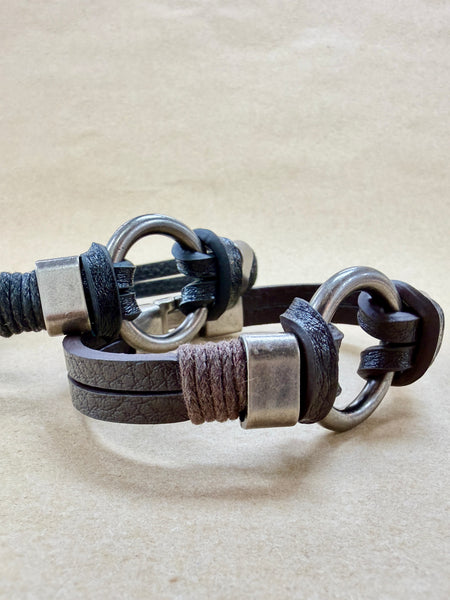 O-Ring Bracelet: Handmade Genuine Leather Bracelet with Stainless Steel Accents