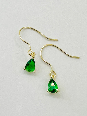 Dainty Emerald Teardrop Dangle Gold Earrings