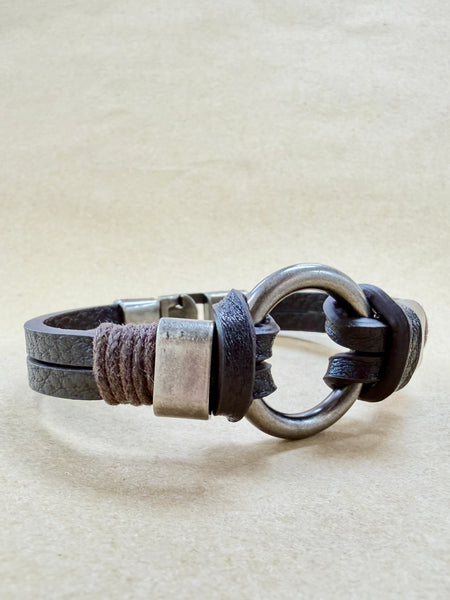 O-Ring Bracelet: Handmade Genuine Leather Bracelet with Stainless Steel Accents