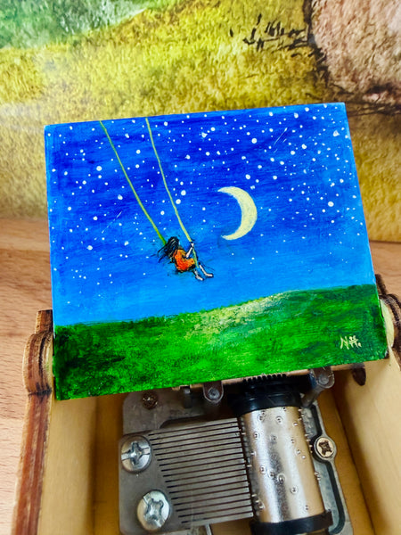 "Luna's Child" Original Art on Hand Crank Wooden Music Box