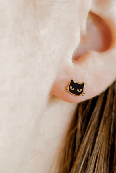 Black Cat Screwback Stud Earrings