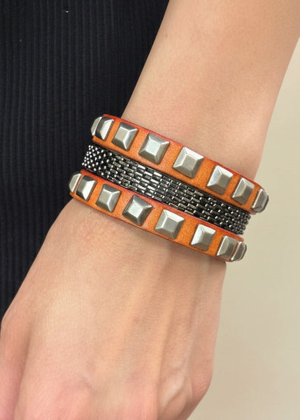 Handmade Genuine Leather Stud Metal Bracelet: Ollie Bracelet