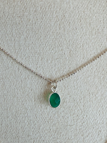 Dainty Semi Precious Charm on Faceted 925 Sterling Silver Necklace