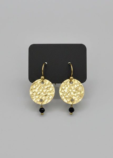 Hand Hammered Disc Charm With Faceted Stone Drop Earrings