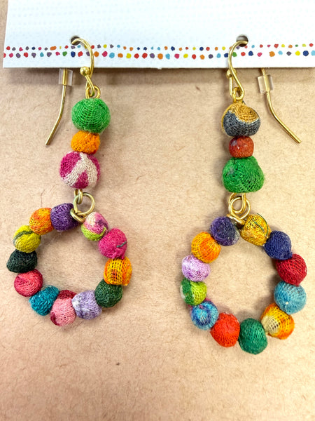 One of a Kind Kantha Hoop Earrings