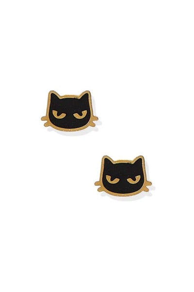 Black Cat Screwback Stud Earrings