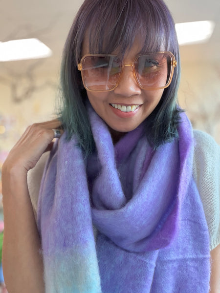 Color Block Brushed Fringe Blanket Scarf