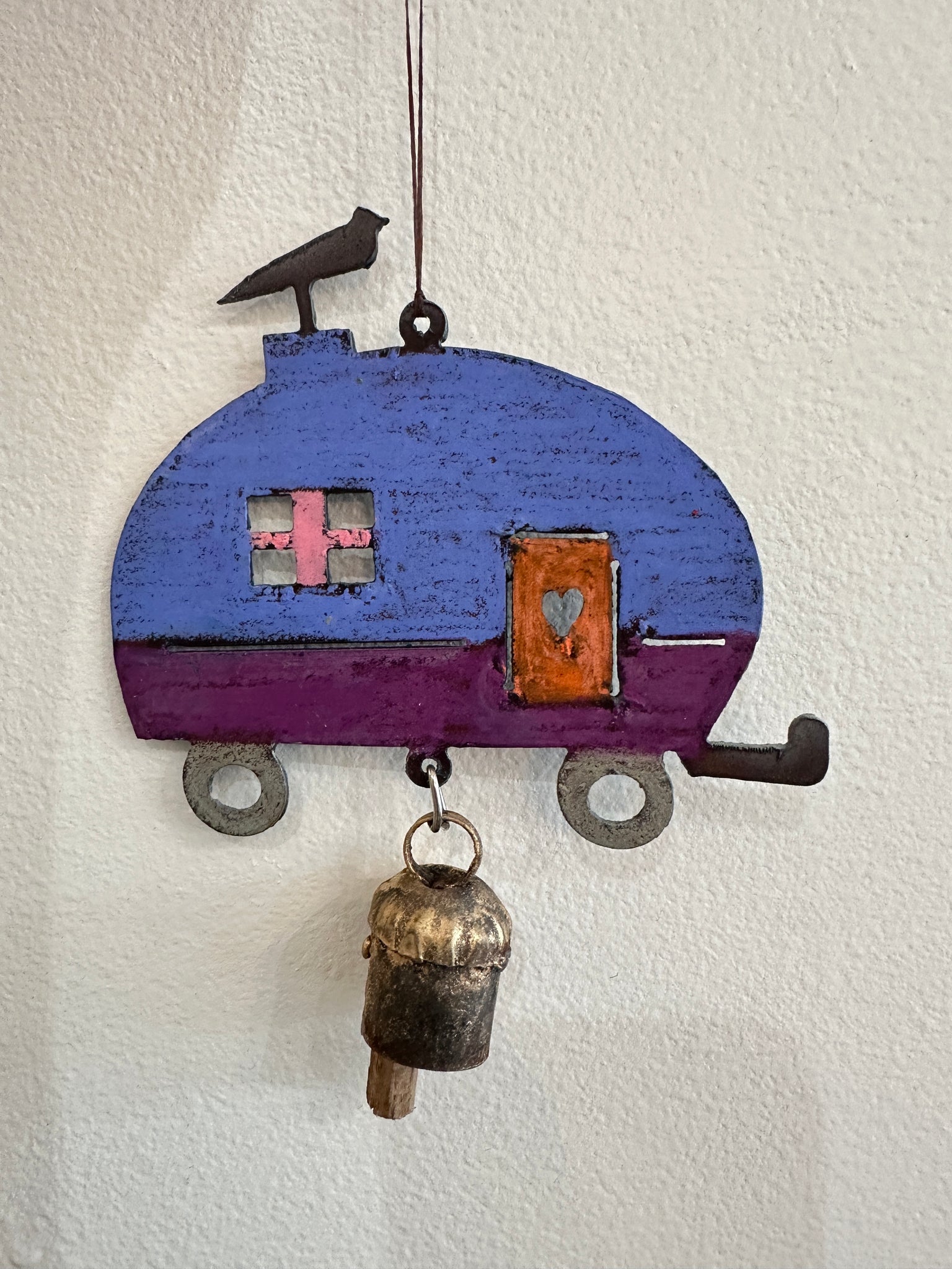 Bird on Camper Trailer w/ Bell: Mobile Wind Chime