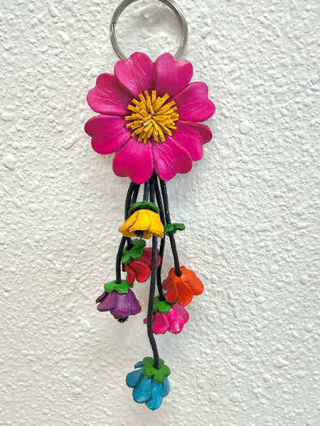 Handmade Genuine Leather Flowers Keyring / Bag Charm