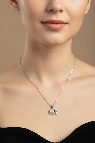 Small Elephant Charm W/CZ Stone Necklace