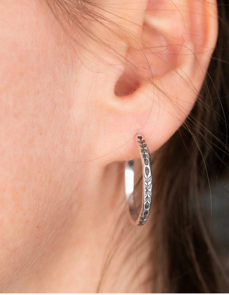 Floral Stamped Hoop Earrings
